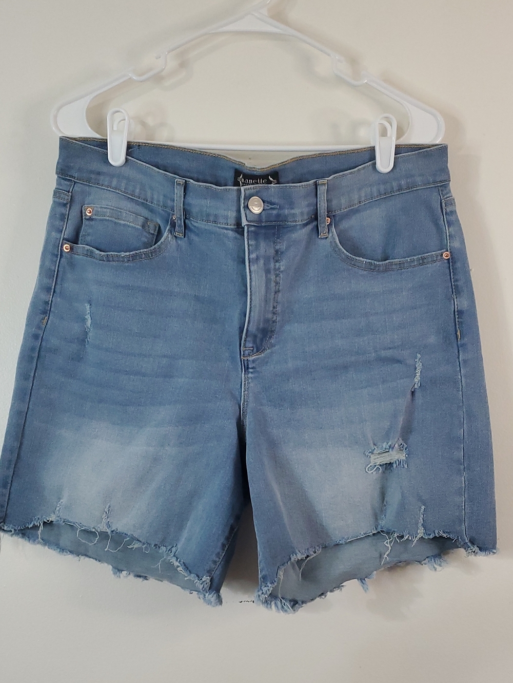Nannette Lepore Belle High-Rise Light Blue Distressed Denim Cutoff Shorts 12